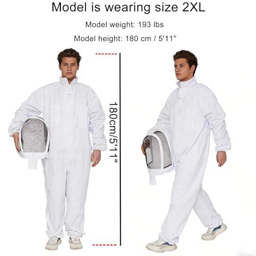 LONGADS Professional Bee Suit for Men and Women, Full Body Beekeeping Suit with Gloves & Protective Round Veil, Size XXL (Fits 69-73 Inches / 5'9"-6'1") for Apiary & Backyard - size: XXL for 5'11"-6'3"