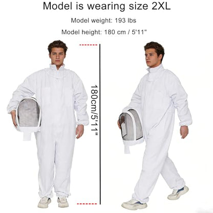 LONGADS Professional Bee Suit for Men and Women, Full Body Beekeeping Suit with Gloves & Protective Round Veil, Size XXL (Fits 69-73 Inches / 5'9"-6'1") for Apiary & Backyard - size: XXL for 5'11"-6'3"