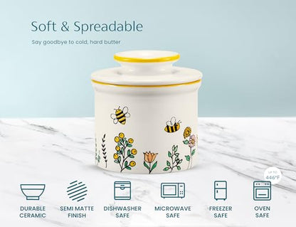 Kook Butter Keeper Dish, French Ceramic Crock with Lid, Embossed Container, For Soft Butter, (Meadow) - color: Meadow