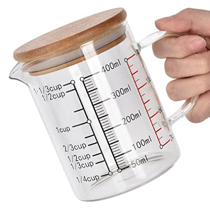 400ml/13.52oz Microwave Safe Glass Measuring Cup | Heat Resistant Borosilicate, V-Shaped Spout, Clear Scale, Multipurpose for Kitchen, Coffee & Yogurt(400ml/13.52oz) - size: 400ML