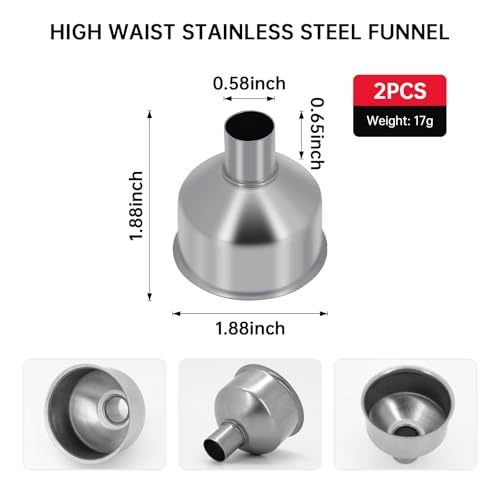 2Pcs Stainless Steel Small Funnel for Flask Small Funnels for Drinking Liquor Flask,Oil Bottle,Perfume Bottle,Amber Bottle, Spices Liquids Universal Mini Funnel Fit for 2/3" Spout (2)