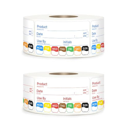 2 Rolls 1000 Pcs 1 X 2 inch Removable Food Date Sticker Labels, Easy to Write for Freezer, Refrigerator Food Containers Date Sticker, Leftover Labels (Blue-Red-Spanish) - style: Blue-Red-Spanish