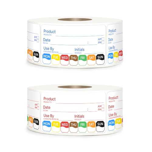 2 Rolls 1000 Pcs 1 X 2 inch Removable Food Date Sticker Labels, Easy to Write for Freezer, Refrigerator Food Containers Date Sticker, Leftover Labels (Blue-Red-Spanish) - style: Blue-Red-Spanish