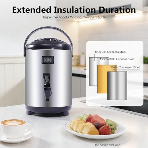 Stainless Steel Insulated Beverage Dispenser, 1.7Gal Thermal Carafe with Spigot for Hot Coffee & Cold Juice, 12-Hour Heat Retention Drink Dispenser for Party Wedding Cafe, Silver - size: 1.7Gal