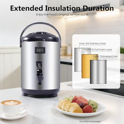 Stainless Steel Insulated Beverage Dispenser, 1.7Gal Thermal Carafe with Spigot for Hot Coffee & Cold Juice, 12-Hour Heat Retention Drink Dispenser for Party Wedding Cafe, Silver - size: 1.7Gal