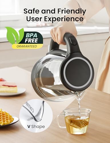 COMFEE' Electric Kettle, 1.7L Hot Water Boiler, 1500W Fast Boil, Glass Electric Tea Kettle with LED Indicator, Auto Shut-Off and Boil-Dry Protection, BPA Free - color: Deep Black, size: 1.8 Quarts
