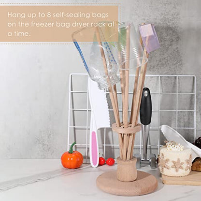 Chengu Bottle Drying Rack Design Plastic Bag and Bottle Dryer Multipurpose Drying Rack Wooden Cup Dish Freezer Bag Dryer Cup Holder for Easy Storage
