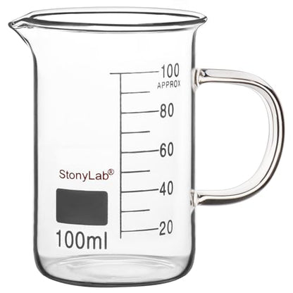 stonylab Glass Beaker with Handle, Borosilicate Glass Graduated Low Form Griffin Beaker with Handle and Pouring Spout, 100 ml - size: 100 ml