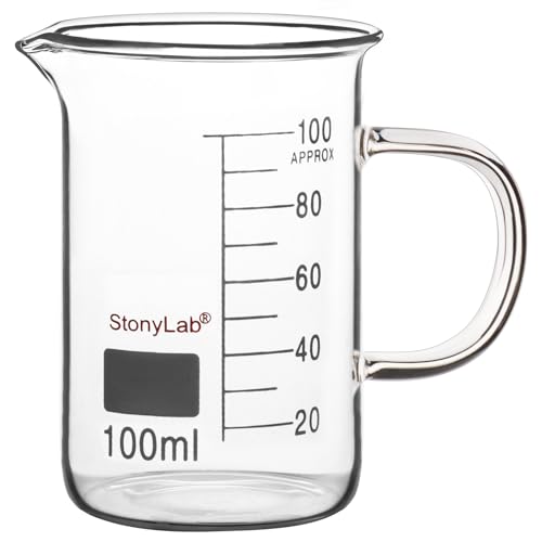 stonylab Glass Beaker with Handle, Borosilicate Glass Graduated Low Form Griffin Beaker with Handle and Pouring Spout, 100 ml - size: 100 ml