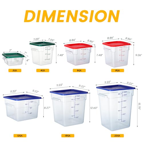 BIEAMA 4 Pack Food Storage Containers, 2 Quart with Lids, Square Commercial Containers with Scale, NSF, Polycarbonate, Clear - color: 2Qt-4 Pack(Green Lids)