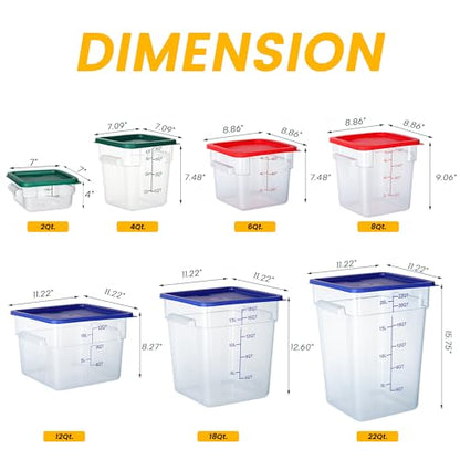 BIEAMA 4 Pack Food Storage Containers, 2 Quart with Lids, Square Commercial Containers with Scale, NSF, Polycarbonate, Clear - color: 2Qt-4 Pack(Green Lids)