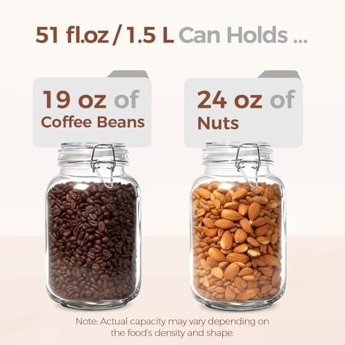 ComSaf Set of 3 Square Glass Jars with Airtight Lids (51 Oz) — Wire Clamp Canisters for Small-Batch Pickling, Kimchi, Bulk Dry Food, Wide Mouth Space Saving Kitchen Pantry Organization Jars - size: 51oz*3