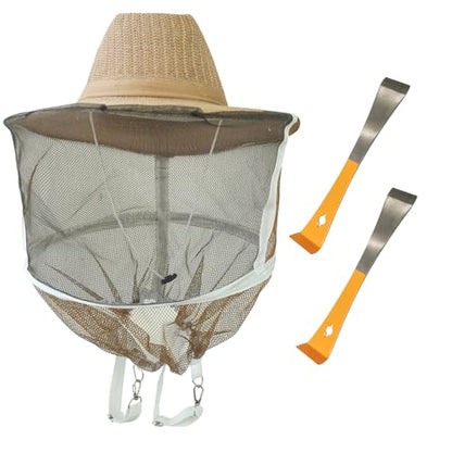 1 Pack Beekeeping Hat with Veil, Ventilated Bee Keeper Hat with Long Elastic Shoulder Strap Bee Keeping Supplies for Men Women Outdoor Fishing Hiking, Mosquito Net Hat - size: 1PCS