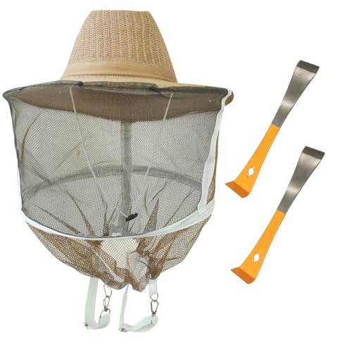 1 Pack Beekeeping Hat with Veil, Ventilated Bee Keeper Hat with Long Elastic Shoulder Strap Bee Keeping Supplies for Men Women Outdoor Fishing Hiking, Mosquito Net Hat - size: 1PCS