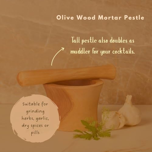 Olive Wood Mortar Pestle, Small, 5 Inch Wide
