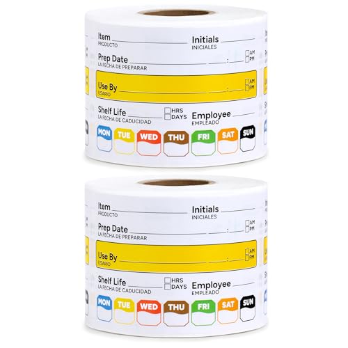 Restaurant Quality Shelf Life Food Rotation Labels Vinyl, 2” x 3” Self-Adhesive Removable Freezer Food Labels Stickers, Perfect for Reusable Containers, Food Date Sticker (Large, Count, 2) - style: 2 Pc