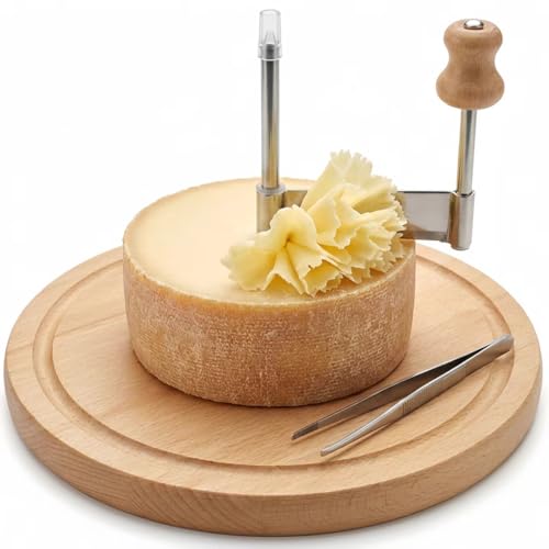 Girolle Cheese Flower Maker Sharp Stainless Steel Cutting Wheel Solid Wood Base Manual Cheese Shaver for Home Kitchen Food Prep
