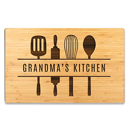 Andaz Press Large Bamboo Wood Cutting Board Gift, 17.75 x 11-inch, Grandma's Kitchen, Utensils Graphic, 1-Pack, Laser Engraved Serving Chopping Board Christmas Birthday Chef Kitchen Ideas - color: Grandma