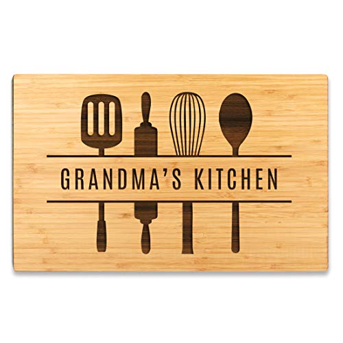 Andaz Press Large Bamboo Wood Cutting Board Gift, 17.75 x 11-inch, Grandma's Kitchen, Utensils Graphic, 1-Pack, Laser Engraved Serving Chopping Board Christmas Birthday Chef Kitchen Ideas - color: Grandma