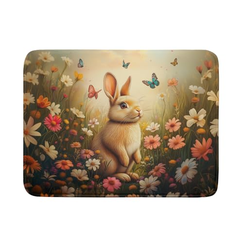Giwawa Easter Bunny Dish Drying Mat Flower Butterfly Kitchen Drainer Mat 18x24 inch Absorbent Reversible Dish Rack Pad for Counter Tabletop Decor - color: Easter Bunny Flower, size: 18" x 24"