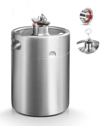 MRbrew Pressurized Mini Keg 64oz, 304 Stainlsee Steel Mini Kegerator with Exhaust Valve Designed Cap Portable Beer Growler for Homebrew And Craft Beer (Silver) - color: Silver