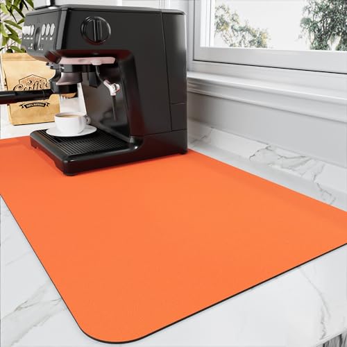 HotLive Coffee Mat - Absorbent Hide Stain Rubber Backed Dish Drying Mat for Kitchen Counter - Bar Mats for Countertops Accessories Fit Under Coffee Maker Espresso Machine - color: Orange, size: 12" x 19"