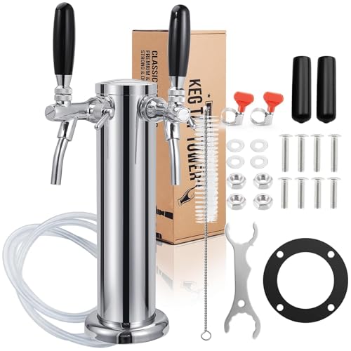 New Adjustable Flow Control Kegerator Tower, Upgraded Dual Tap Beer Tower Kegerator Parts 304 Stainless Steel Core Beer Faucet Includes Pre-Assembled Hose and Self-Closing Faucet - color: 2 tap (adjustable)