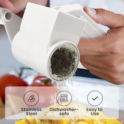 Cheese Grater with Handle, Rotary Cheese Grater,Vegetable, Chocolate, Hard Cheese & Nut Grater,White - color: White