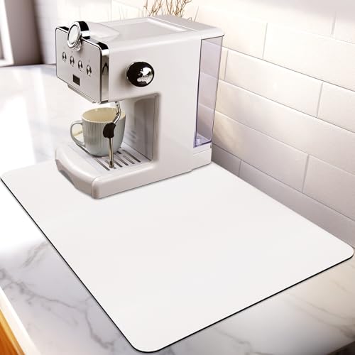 Matace Coffee Mat for Countertop, Large Absorbent Dish Drying Mat for Kitchen, Heat Resistant Rubber Backed Pad, Under Coffee Maker, 16" x 24", Solid White - color: Solid White, size: 24" x 16"