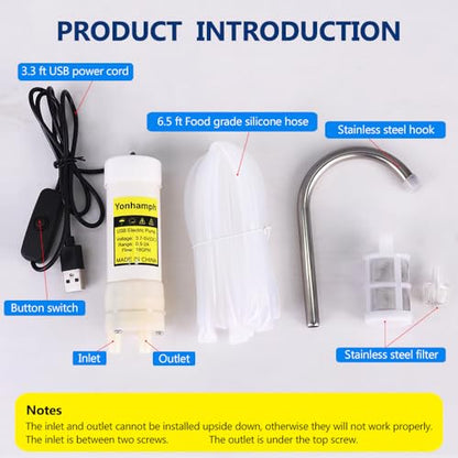 Portable Food Grade USB Electric Auto Siphon Self Priming Pump for Bottling Home Brew Wine,Beer,Beverages and Kombucha, DC 5v Mini Water Transfer Pump Kit with Hook,2LPM No Mess Leak,Low Noise - color: White Button-Switch With Hook