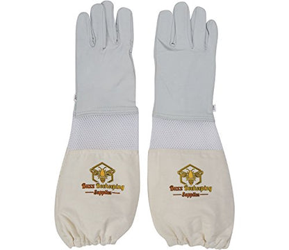 Professional Beekeeping Suit and Goatskin Gloves (1 pair) Self-Supporting Fencing Veil and Heavy Duty YKK Metal Zippers for Bee Keepers Easily Take On and Off - Small - size: Small