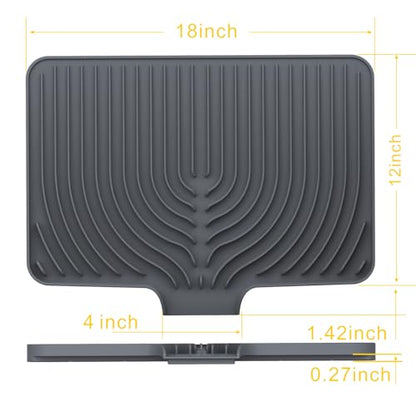 Silicone Dish Drying Mat for Kitchen Counter , Dish Drying Rack Matt with Built in Drain, 18 Inch dish Dry Mats for Kitchen Counter,Bumps up sink Applicable(18×12inch Extra Raised, gray) - color: Gray, style: 18×12inch Extra Raised