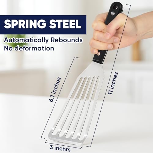 Newness Metal Fish Turner Spatula Stainless Steel for Kitchen Use, Small Griddle Egg Spatula, Flexible, Polished Metal, Corrosion Resistant, Kitchen Slotted Turner with Thin Edge Ideal for Turning,11" - size: Length:11 Inches (28 cm)