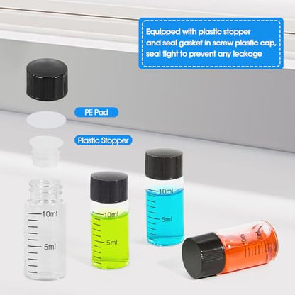 10ml Clear Glass Graduated Vials with Screw Caps and Plastic Stoppers, Small Sample Vials with Lids, Leak-Proof Liquid Storage Empty Vial, 12PCS - color: CLEAR, size: 10ml