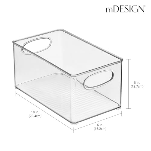 mDesign Plastic Kitchen Organizer - Storage Holder Bin with Handles for Pantry, Cupboard, Cabinet, Fridge/Freezer, Shelves, Counter - Holds Canned Food, Snacks - Ligne Collection - 4 Pack - Clear - size: 10 x 6 x 5