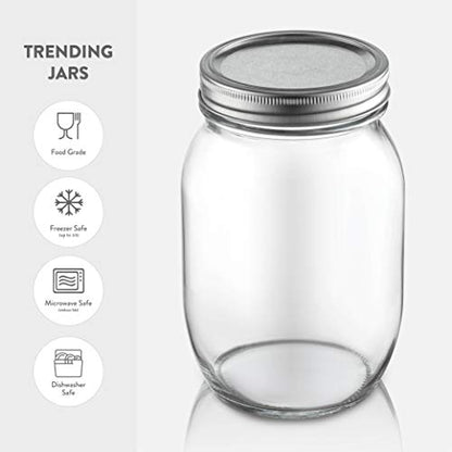 Paksh Novelty Wide Mouth Mason Jars With Lids 32 oz – Glass Quart Mason Canning Jars, Large Mason Jar Wide Mouth for Canning, Pickling, Jelly Preserving & Meal Prep, 2-Pack