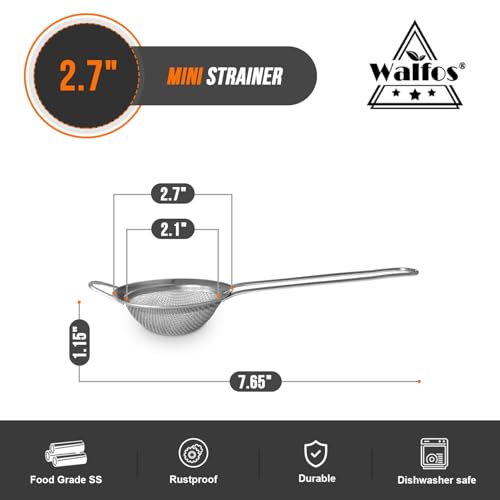Walfos Mini Fine Mesh Tea Strainer, Stainless Steel Small Sifter with Sturdy Handle, 2.7 Inch Kitchen Metal Sieve for Tea, Coffee, Cocktail, Juice, Sugar and Spices - style: 2.7" Mini Strainer