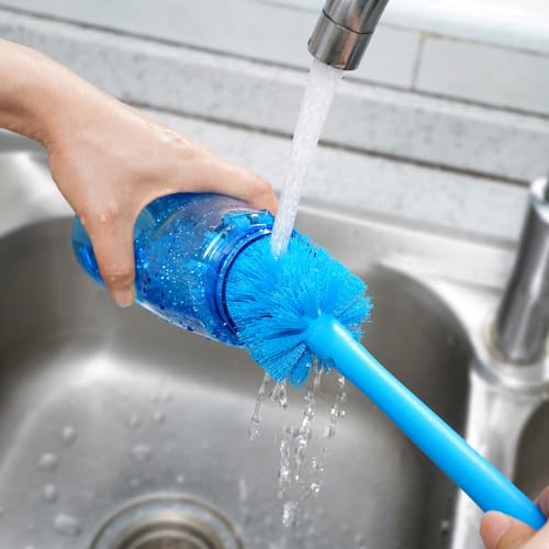 MOSOLAN 2-in-1 Water Bottle Brush and Straw Cleaner Brush, Long Handle Scrub Brush with Replaceable Head for Water Bottles, Glasswares, Mugs, Flasks, Tumblers and Kitchen Sink, Breezy Blue, 1 Pack - color: Breezy Blue, size: 1 Count (Pack of 1)