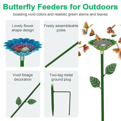 4 Pack Metal Bee Watering Station for Garden, Flower-Shaped Bee Cups, Durable Bird Bath & Butterfly Feeders for Outdoors Yard Decor (Red, Green, Blue, Yellow)