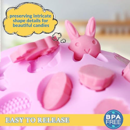HKNMTT Easter Silicone Candy Mold 4-PACK 9 Shaped Egg Rabbit 72 Cavities Chocolate Mould Wax Melt Tray for Gummies Cupcake Decor Kids Holiday Gift Fudge Making Set - style: Easter - 4 PCS