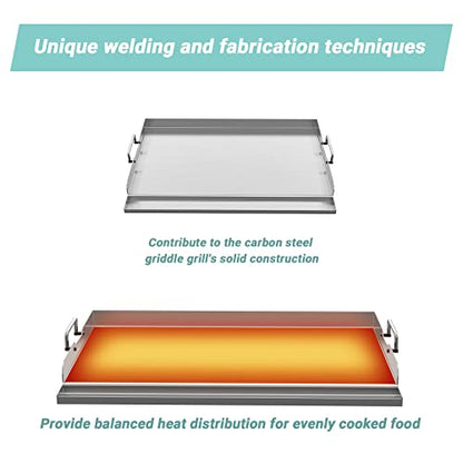 Skyflame Universal Stainless Steel Griddle Plate with Even Heating Bracing for BBQ Charcoal/Gas Grills, 23" x 16" Rectangular Hibachi Flat Top Griddle for Indoor/Outdoor Cooking - size: 23" x 16" x 2.2"