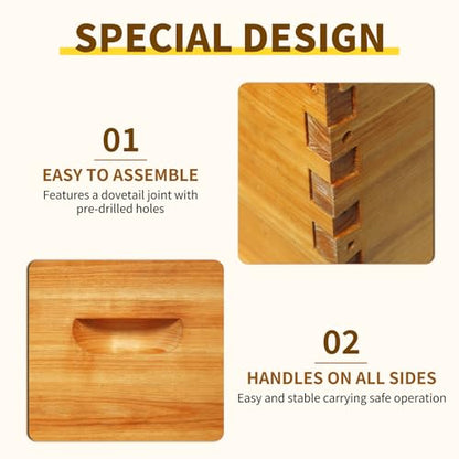 10 Frame Langstroth Medium Super Box Dipped in Beeswax, Bee Hive Box Sections of Wood for Beehives Include Beehive Frames and Wax Foundations(Yellow Unassembled) - size: Medium 10pack