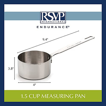 RSVP International Endurance Stainless Steel Measuring Pan Scoop, 1 1/2 Cups | Dry or Liquid | Baking or Cooking | Perfect for Feeding Pets, Cat Dog Food, Bird Seed, etc. | Dishwasher Safe, Blue - size: 1 1/2 Cups