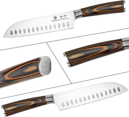 imarku Santoku Knife, 7 inch Kitchen Knife Ultra Sharp Cooking Knife Japanese Chef Knife -High Carbon Stainless Steel - Ergonomic Pakkawood Handle, Gifts for Women/Men, Orange - color: Orange