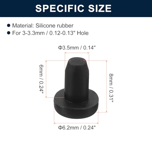 uxcell 32 Pieces Black Rubber Stopper, 3.5mm Plug Holes for 3-3.3mm/0.12-0.13" Hole - size: 3-3.3 mm