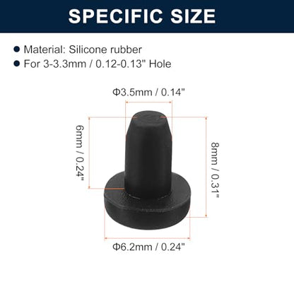 uxcell 32 Pieces Black Rubber Stopper, 3.5mm Plug Holes for 3-3.3mm/0.12-0.13" Hole - size: 3-3.3 mm