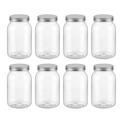 novelinks 32 oz Clear Plastic Jars with Lids and Plastic Mason Jars 32 oz | 8 Pack, Silver, Plastic Quart Containers with Lids, Quart Mason Jars Bulk, Large Jars, Mason Jars for Centerpieces - color: Silver 8Pack