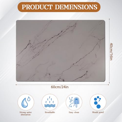 Dish Drying Mats for Kitchen Counter, 24"x16" Absorbent Coffee Bar Mat, Quick Dry Dish Rack Pad with Rubber Backed Non-Slip Marble Pattern Kitchen Counter Dish Draining Mat Easy to Clean (Gray) - color: Gray
