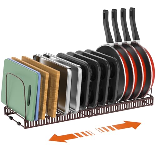 Housolution Cutting Board Organizer Rack, Expandable Baking Tray and Cookie Sheet Organizer with 14 Adjustable Dividers, Bakeware Muffin Tin Cupcake Pan Storage Organizer for Cabinet, Bronze - color: Bronze, size: 14 Dividers