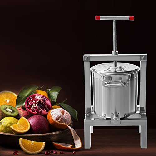 2.6gal/10L Manual Fruit Juicer Grape with T-shape Handle, DIY Large Fruit Honey Presser and Cider, Wine, Grape, Apple Press Extractor for Wine and Juice Making with Stainless Steel Bucket